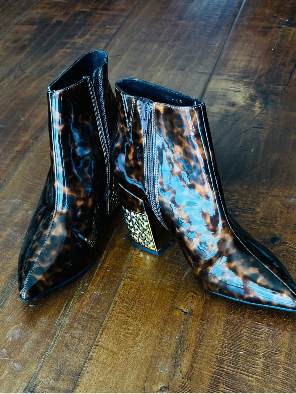 NWOT - Jeffrey Campbell Tortoise Pattern Ankle Boots - Studded 3” Block Heel